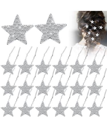 20 Pieces Star Rhinestone Hair Pins Bling Star Hair Clips Crystal Wedding Hair Clips for Brides Glitter Star for Girl Women Hair Accessories (Silver)