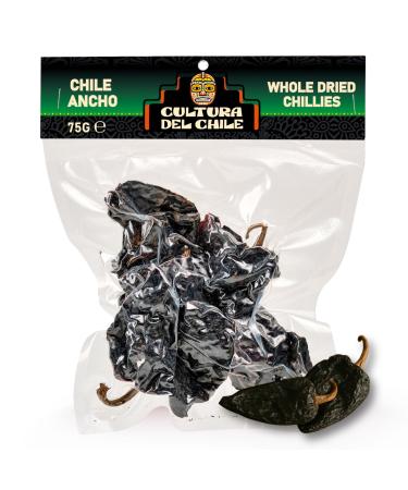 Cultura Del Chile Ancho Whole Dried Chillies 75g - All Natural Mild Heat with Smoky Fruity Flavour for Authentic Mexican Taste. Great for Bir