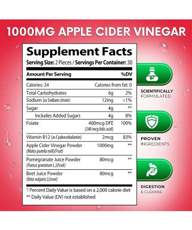 Apple Cider Vinegar Gummies 1000mg - Immune Health & Weight Management - Vegan, Non-GMO, Gluten-Free - 60 Gummies - Buy Online on GoSupps.com