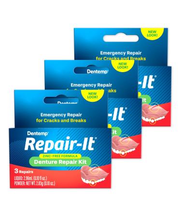 Dentemp Repair Kit - Repair-It Advanced Formula Denture Repair Kit (Pack of 3) - Denture Repair Kit Repairs Broken Dentures - Denture Repair to Mend Cracks & Replace Loose Teeth