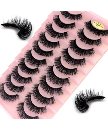 False Eyelashes Russian Strip Lashes 10 Pairs Reusable Natural Look 7D Faux Mink Lashes Fluffy Volume Wispy Fake Eyelashes Handmade Thick Soft Long Dramatic Eyelashes for Makeup (7D32)