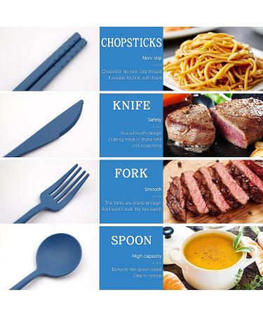 Portable Eco-Friendly Cutlery Set - Wheatgrass Dinnerware Utensils with Knife, Fork, Spoon, Chopsticks - Non-Toxic & BPA Free - Ideal for Travel, Picnic, Camping - Green + Blue - Buy Online on GoSupps.com