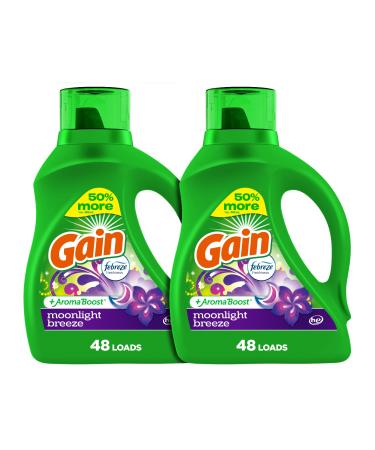 Gain + Aroma Boost Laundry Detergent Liquid Soap Moonlight Breeze Scent 45 Loads 65 Fl Oz Pack Of 2 He Compatible Laundry Detergent Liquid 65 ounce 2 pack