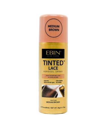 EBIN NEW YORK Tinted Lace Aerosol Spray Medium Brown 2.7 Oz/ 80 mL, Quick dry, Water Resistant, No Residue, Water Resistant, Even Spray, Matching Skin Tone, 9 Different Shades, Natural Look