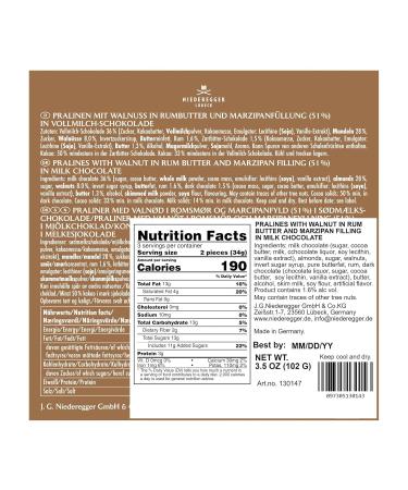 Niederegger Marzipan Pralin s with Walnut in Milk Chocolate | 102g Chocolate Gift | International Shipping Available - Buy Online on GoSupps.com