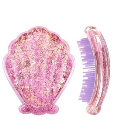 Mermaid Detangling Hair Brush, Luxspire Valentines Day Gift Hair Brush for Girls Kids Woman, Shell Glitter Comb Hairbrush Massage Scalp, Dry & Wet Hair Brush, No Tangle Comb, Toddler Hair Brush, Pink A - Pink