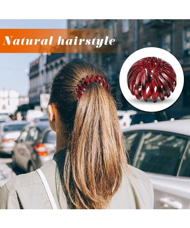 4-Piece Bird Nest Hair Clips Set - Vintage Geometric Ponytail Holders in Orange, Green, Brown, and Red Brown - Buy Online on GoSupps.com