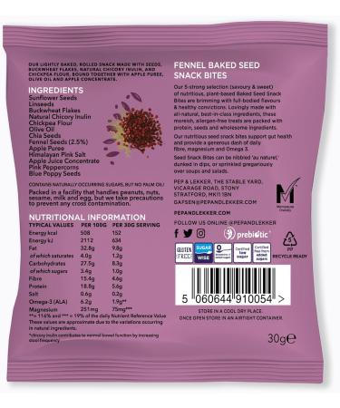 Pep & Lekker Baked Seed Snack Bites - Fennel (12 x 30g) - Plant-Based, Low Sugar, High Fibre, Vegan, Protein Source - Buy Online on GoSupps.com