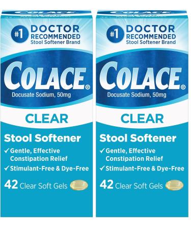 Colace Clear Stool Softener Soft Gel Capsules Constipation Relief 50mg Docusate Sodium Doctor Recommended 42ct (Pack of 2)