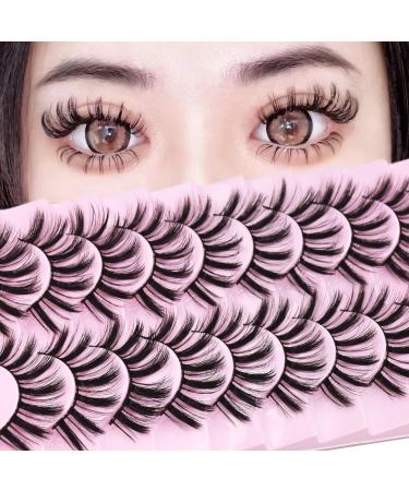 AUGENLI 10 Pairs Cat Eye lashes Anime Lashes Fox Eye Manga Style Makeup Wispy Eyelash Extension Natural Look Eyelashes  Reusable Create Gorgeous Makeup Eye Lashes (B6)