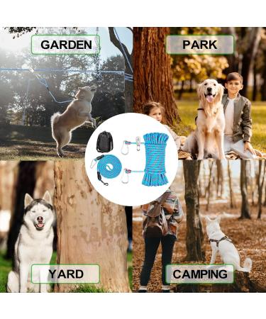 Dog Tie Out Cable -OZHOMY 75ft Portable Dog Run Trolley System with 10FT Runner Lead Reflective Dog Lead for Yard Camping Parks Outdoor for Large Medium Dogs up to 300lbs (Blue) 75ft with 10ft Runner Lead Blue - Buy Online on GoSupps.com