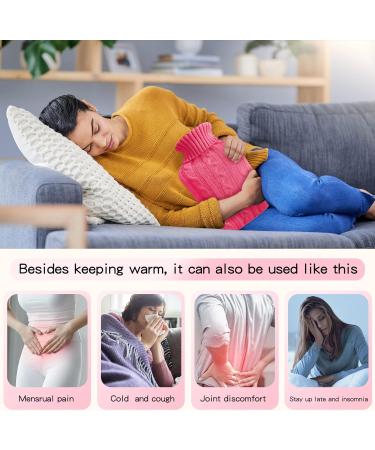 2L Hot Water Bottle with Elegant Knitted Cover - Pain Relief for Neck, Feet, Back & Periods - Bed & Foot Warmer - Pink - Buy Online on GoSupps.com