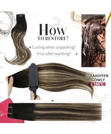 Moresoo Ombre Remy Clip in Hair Extensions - Black to Brown with Caramel Blonde, 120g/7pcs, 16 Inch - Buy Online on GoSupps.com