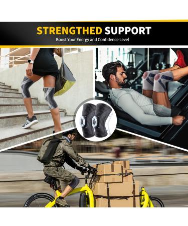 CAMBIVO 2 Pack Knee Brace with Side Stabilizers & Patella Gel Pad - Large Black Grey - Knee Support for Men and Women - Compression Sleeves for Pain Relief and Arthritis - Buy Online on GoSupps.com
