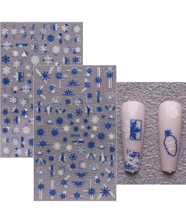 JMEOWIO Christmas Glitter Nail Art Stickers - 8 Sheets Snowflake Xmas Winter Holiday Design in Blue & White - Buy Online on GoSupps.com