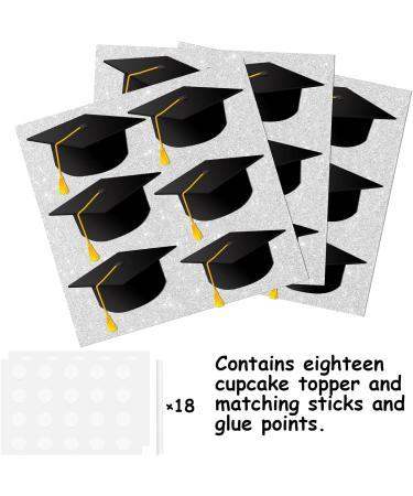 18pcs Yellow Glitter Cap Dessert Cupcake Topper Congrats Grad 2024 Theme Decorations 2024 Preschool High School College Graduation Party Decor Supplies - Buy Online on GoSupps.com