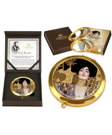 CARMANI - Gustav Klimt 'Judith'Pocket Mirror Gold Plated Bronze Make-up Compact Travel Mirror