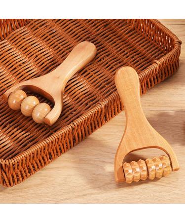 3PC Suuwwn Wooden Massager Set - Back Neck Leg & Body Massage Roller with Handle | Gua Sha Scraping Tool for Ultimate Relaxation - Buy Online on GoSupps.com