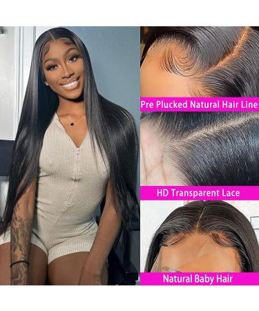 Binrris 26 Inch Brazilian Virgin Human Hair Lace Front Wig | Straight 13x4 HD Transparent Lace Frontal | Pre Plucked with Baby Hair | 180% Density | for Black Women - Buy Online on GoSupps.com