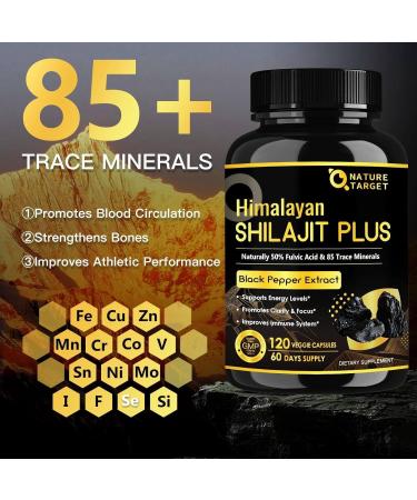 NATURE TARGET Shilajit | Shilajit for Men & Women | Fulvic Acid & Trace Minerals | 500mg Maximum Potency Better Than Shilajit Resin | 120 Capsules 120 Count (Pack of 1) - Buy Online on GoSupps.com
