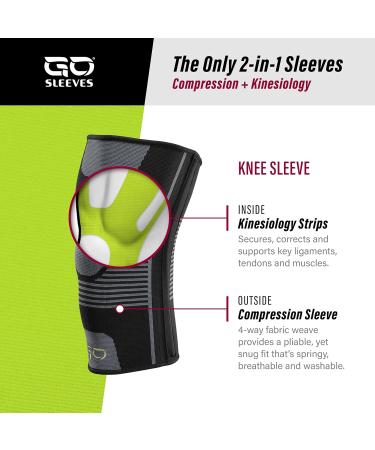 Kinesiology Knee Compression Sleeves - Professional Braces for Joint Pain Relief Swelling & Inflammation - FSA/HSA Approved - Medium Black - Buy Online on GoSupps.com
