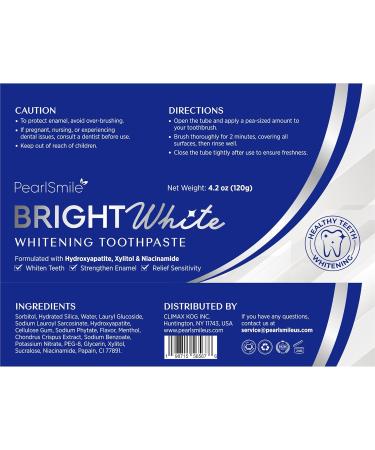 PearlSmile Hydroxyapatite Niacinamide Whitening Toothpaste 5% Niacinamide + 10% Nano-Hydroxyapatite (nHAp) Strengthens Enamel & Remineralizes Fluoride-Free 4.2oz (Pack of 1) 4.2 Ounce (Pack of 1) - Buy Online on GoSupps.com