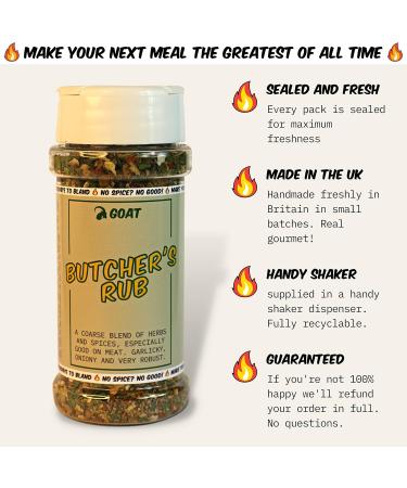 Butcher's Rub - a coarse and Tasty rub for Big Joints of Meat Whole Birds or Steaks. 50g Shaker. Fragrant Rich and Herby rub That withstands high Oven or BBQ temperatures. - Buy Online on GoSupps.com