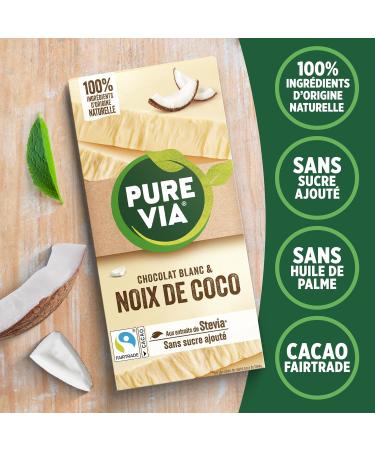 Pure Via Tablette Chocolat Blanc & Coco la Stevia Sans sucre ajout quitable 100g Chocolate Blanc & Coco 100 grammes - Buy Online on GoSupps.com