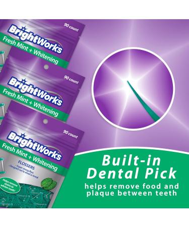 270 Piece BrightWorks Fresh Mint + Whitening Dental Flossers, with Super-Strong Floss for Adults, with Mint-Flavored Floss and Micro-Crystals, 90 Count (Pack of 3) - Buy Online on GoSupps.com