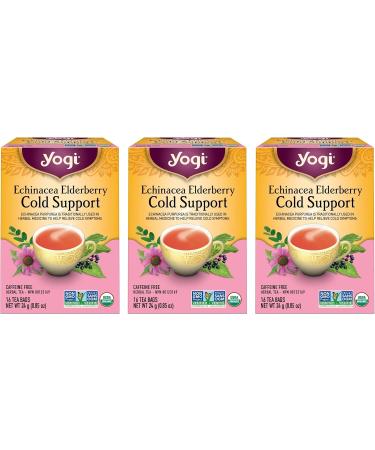 Yogi Tea Echinacea Elderberry Cold Support Tea - 3 Pack - Formulated with Echinacea - Caffeine Free Organic Herbal Tea - 48 Tea Bags