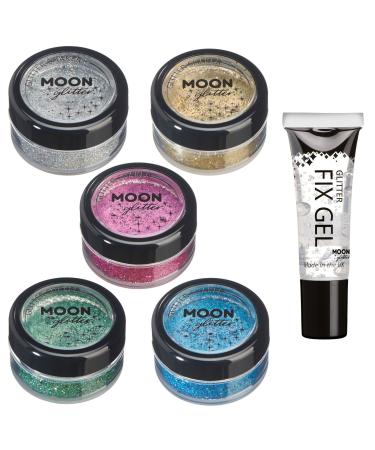 Holographic glitter shaker from Moon Glitter - 100% cosmetic glitter for face body nails hair and lips - 5gr - set with 5 colors