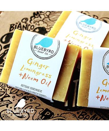 Bluebyrd Soap Co. Ginger Lemongrass All Natural Soap Bar with Neem Oil | 5oz | For Eczema, Psoriasis, Acne | Scented with Essential Oils - Buy Online on GoSupps.com