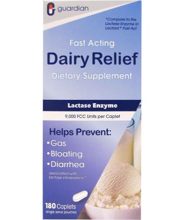 Guardian Dairy Relief Fast Acting Lactase 9000 FCC Caplets - 360 Count (Pack of 2) | Maximum Strength Lactose Intolerance Pills with Enzyme Supplement - Buy Online on GoSupps.com