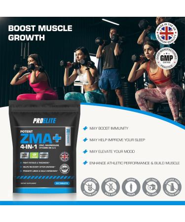 ZMA 120 Tablets - ZMA + Supplements for Men & Women - Zinc Magnesium Vitamin B6 & C Tablets - Testosterone Booster - Muscle Recovery - Sleep Aid Support - Gluten-Free Vegan UK-Made by PRO-ELITE - Buy Online on GoSupps.com