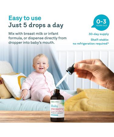 Organika Baby Probiotic Drops with Vitamin D | Soothe Colic, Reduce Fussing, Aid in Growth & Development | 7.5 ml - Buy Online on GoSupps.com