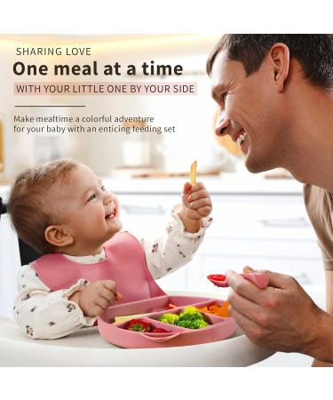 KIDOLEO Silicone Baby Weaning Set - Suction Plate, Bowl, Sippy Cup, Bib, Fork & Spoon - 7 Piece Toddler Feeding Set (Pink) - Buy Online on GoSupps.com