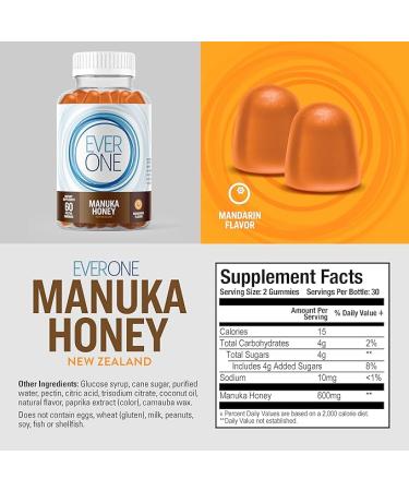 Ever One Manuka Honey New Zealand Gummies - Natural Immune Support Vegetarian & Gelatin Free Mandarin Flavored Vitamins for Delicious Health Boost - Buy Online on GoSupps.com