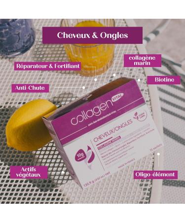 Collagen Vital - Collagen Vital Cheveux & Ongles - Biopeptides de Pur Collag ne Marin - Pr vention R paration Protection et Pr servation - Fabrication Fran aise - 15 Sachets 130g - Buy Online on GoSupps.com