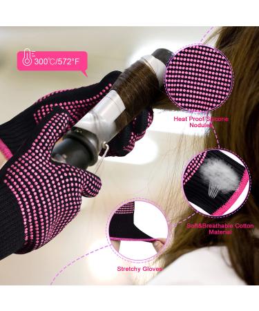ARRITZ Professional Heat Resistant Gloves for Hair Styling - Silicone Bumps, Heat Proof Mat, 6pcs Clips, 2pcs Combs - Pink - Buy Online on GoSupps.com