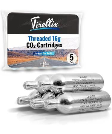 Tirellix 16g Threaded CO2 Cartridges - 5 Pack for Bike Tire Inflator, C02 Pump - Fast Air Refill for Bicycle MTB - 3/8-24 TPI Neck, Standard C0 2 Inflation Tools - Buy Online on GoSupps.com