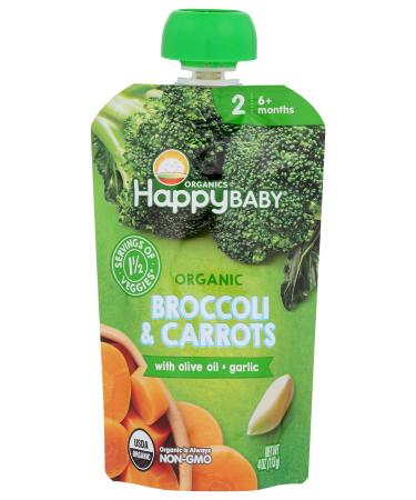 Happy Baby Organic Broccoli & Carrots with Olive Oil & Garlic Baby Food  4 OZ