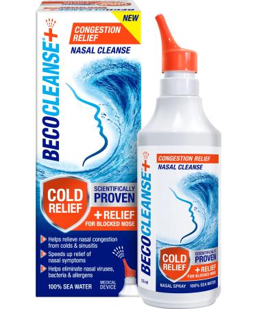 Becocleanse Plus - Decongestant Nasal Spray - Natural Congestion Relief for Cold Sinusitis Allergic Rhinitis - 100 Percent Sea Water - 135 ml
