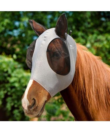 Harrison Howard Super Comfort Stretchy Fly Mask Large Eye Space with UV Protection Skin with Breatathability Grau X-Large X-Large gray