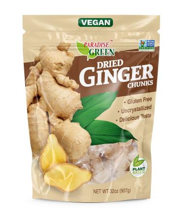 Paradise Green Dried Ginger Chunks, Uncrystallized | Vegan | Plant Based | Non-GMO, 32 oz
