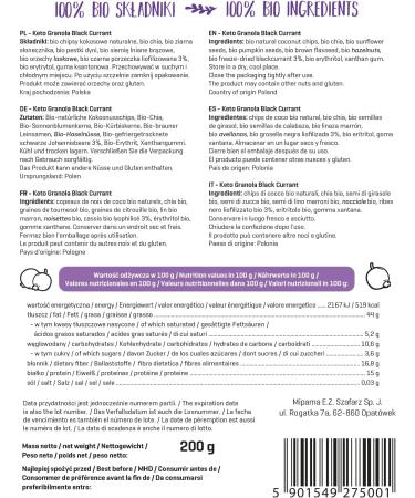  Diet-Food DIET-FOOD Organic Keto Granola with Blackcurrant High-Fat Gluten-Free Granola Breakfast Muesli Low-Carb Non-GMO Snack No Added Sugar 200g 1 Pack - Buy Online on GoSupps.com