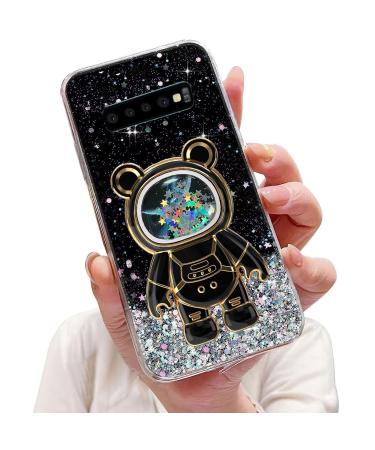 Tivenfezk Nadoli for Samsung Galaxy S10 Plus Treibsand B r Astronaut Hidden Stand Shell caricature glitter astronaut stand soft silicone bling cell phone case.