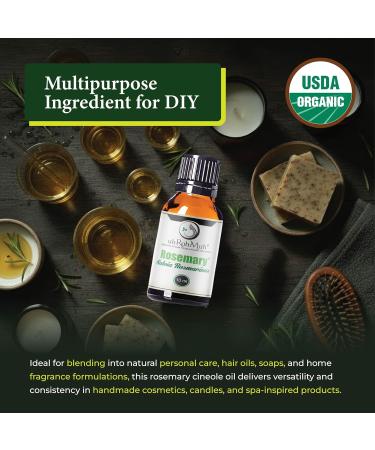 Organic Rosemary Essential Oil Chemotype Cineole | 100% Pure & Natural Steam Distilled from Leaves | Aromatherapy Hair Growth Focus & Respiratory Support | Fresh Woody Aroma | Spain - 10ml Rosemary 0.33 Fl Oz (Pack of 1) - Buy Online on GoSupps.com