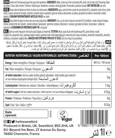 Sweetbird Sugar-Free Lemon Iced Tea Syrup (1L) - Vegan-Friendly - Buy Online on GoSupps.com