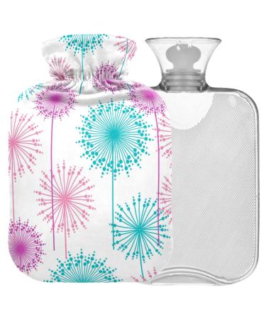 NAANLE hot water bottle with the cover Dehlia flower Pustblume Transparent hot water bottle 2l large hot hot water bottle for menstrual cramps pain relief handfoots heat and cold therapy