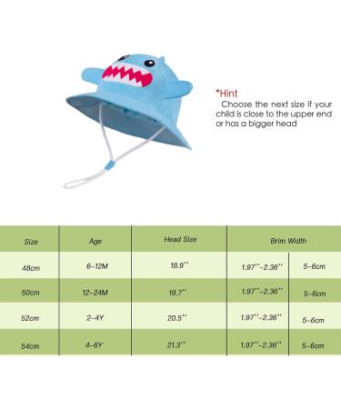 LANGZHEN Beach Sun Protection Hat for Baby Girls | Adjustable Toddler Kids Hat with Wide Brim & Chin Strap | Blue Shark Design | 4-6 Years - Buy Online on GoSupps.com